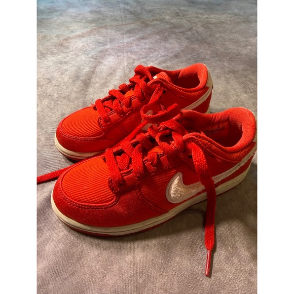 Nike Other - Nike Dunk Low Valentines Day Red Corduroy Fleece Swoosh FZ3548-612 Kids GS